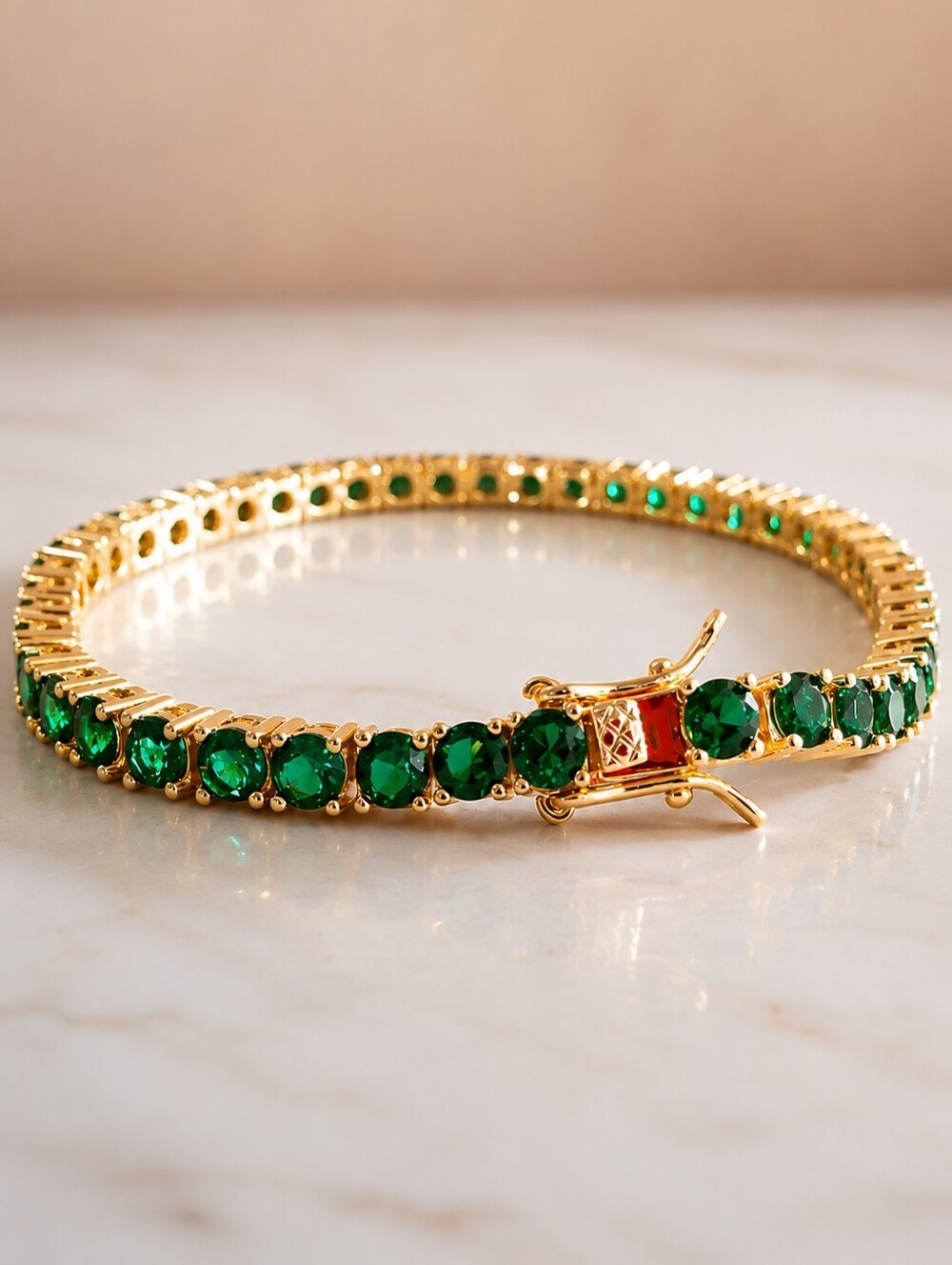 Simulated Emerald Tennis Bracelet in Gold